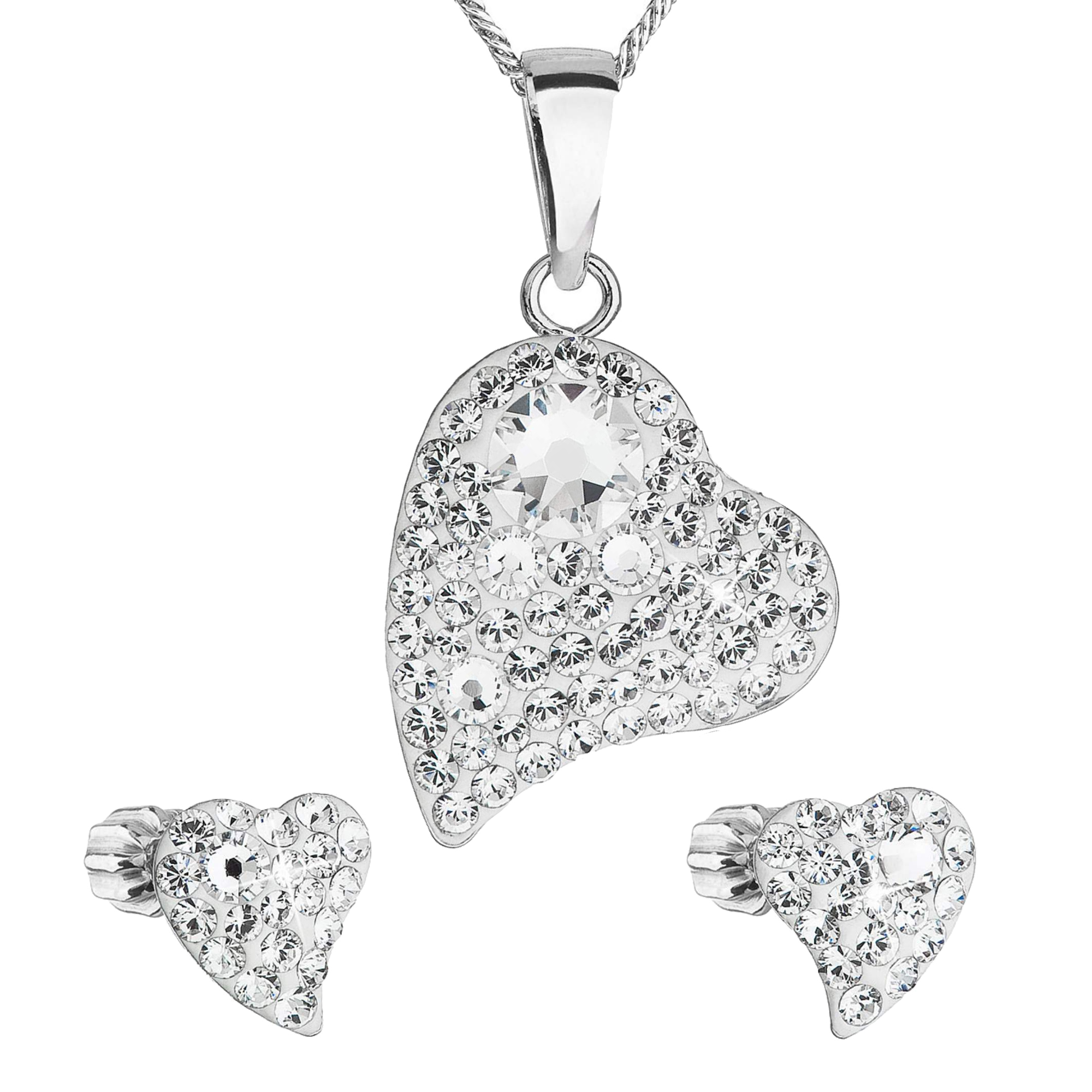 Evolution Group Sada šperků s krystaly Swarovski náušnice,řetízek a přívěsek bílé srdce 39170.1